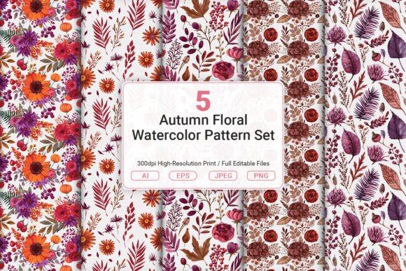 Download Autumn Floral Watercolor Pattern Set - Premium Resources