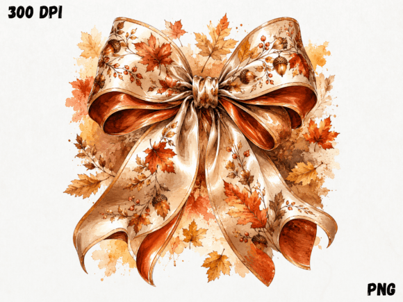Download Elegant Fall Floral Bow Watercolor PNG, - Premium Bundle