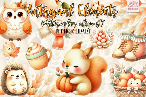 Download Watercolor Autumnal Elements Clipart Set - Autumnal elements Collection