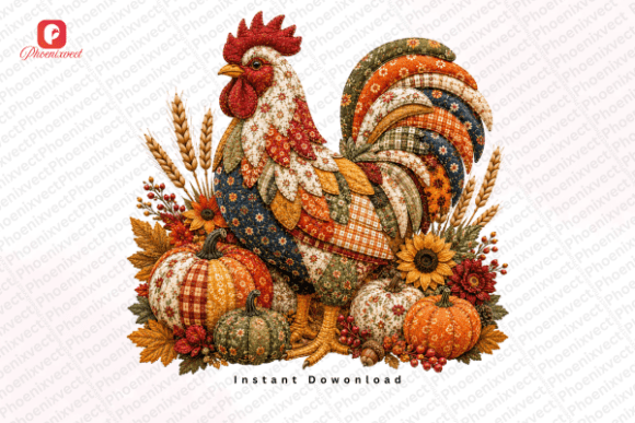 Download Patchwork Autumn Pumpkin Rooster PNG - Premium Resources